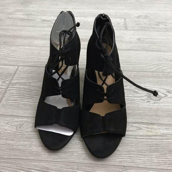 NIB Franco sarto Shawnee black 7.5 tie heel shoes corset front - Picture 3 of 8